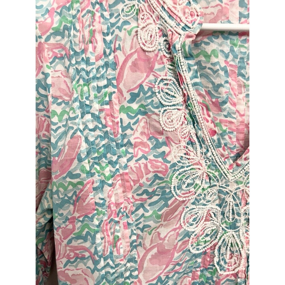 Lilly Pulitzer - Sarasota Beaded Tunic in Lobstah Roll - Size Medium Lobster Top - Picture 3 of 11